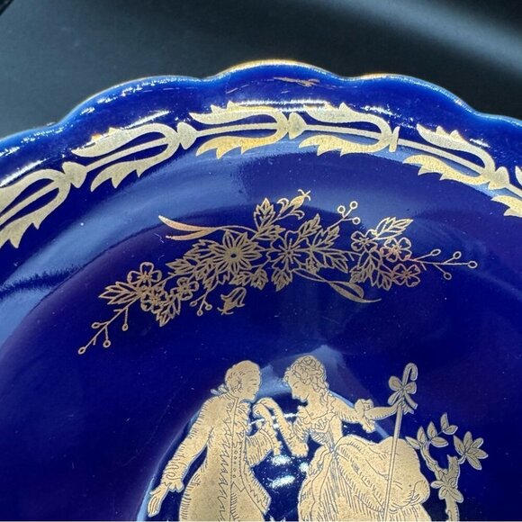 Limoges France Cobalt Blue and Gold “The Proposal” Andre Prevot Trinket Dish - Picture 8 of 13